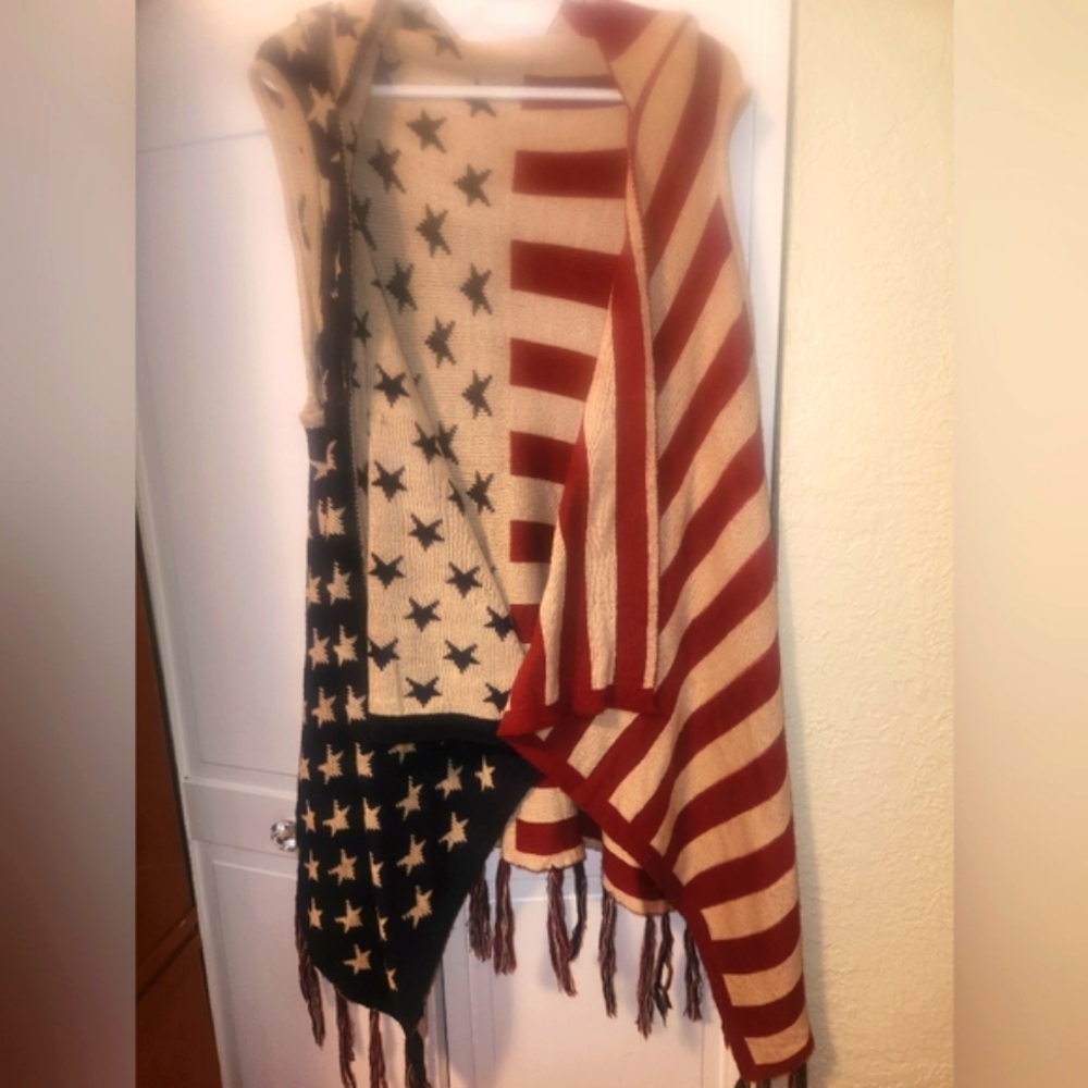 Patriotic Stars and Stripes Long Sweater Vest. One Size